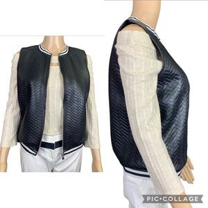 Vintage Alexandra Collection Womens Vest Faux Leather Chevron Black White Small